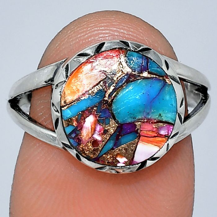 Kingman Orange Dahlia Turquoise Ring size-7 SDR242454 R-1074, 11x11 mm