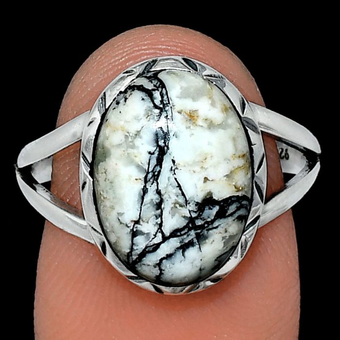 Authentic White Buffalo Turquoise Nevada Ring size-8.5 SDR242468 R-1074, 10x14 mm