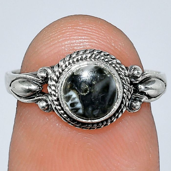 Mexican Cabbing Fossil Ring size-6.5 SDR242503 R-1345, 6x6 mm