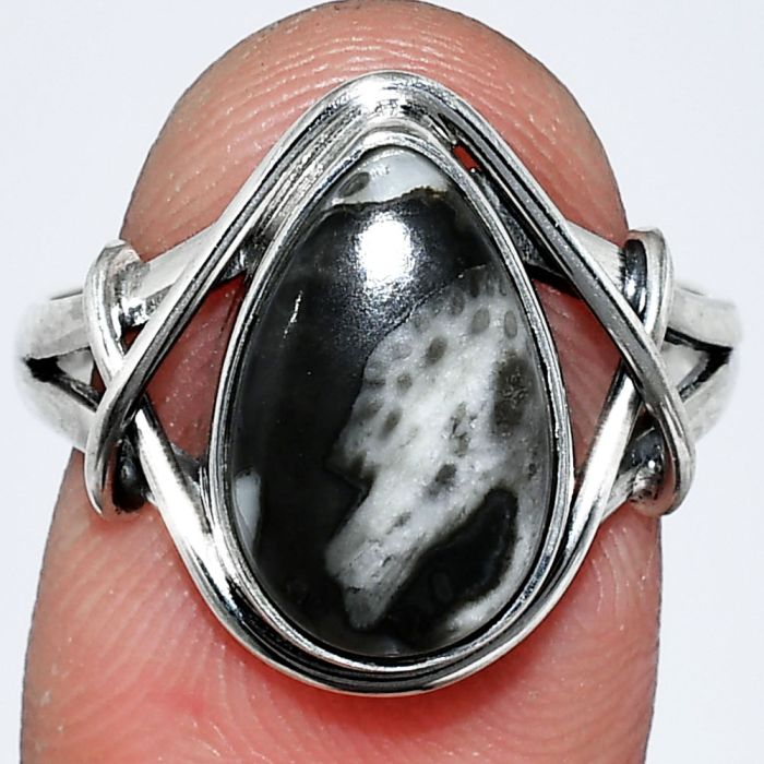 Mexican Cabbing Fossil Ring size-8 SDR242581 R-1054, 9x14 mm