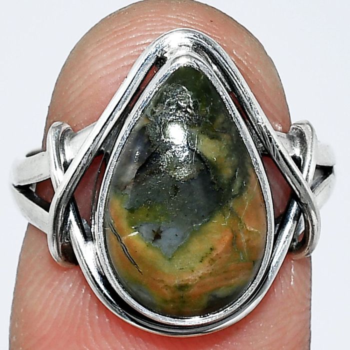 Rhyolite - Rainforest Jasper Ring size-7 SDR242589 R-1054, 9x15 mm