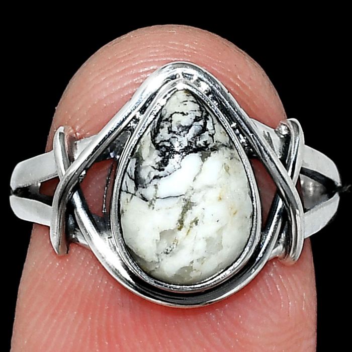 Authentic White Buffalo Turquoise Nevada Ring size-7 SDR242600 R-1054, 8x11 mm