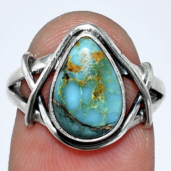 Natural Rare Turquoise Nevada Aztec Mt Ring size-7 SDR242614 R-1054, 8x12 mm