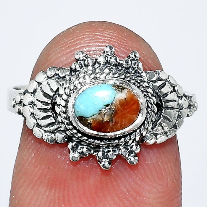 Kingman Orange Dahlia Turquoise Ring size-8 SDR242650 R-1726, 7x5 mm