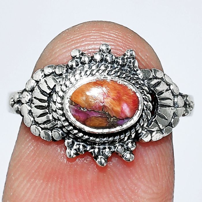 Kingman Orange Dahlia Turquoise Ring size-8 SDR242652 R-1726, 7x5 mm