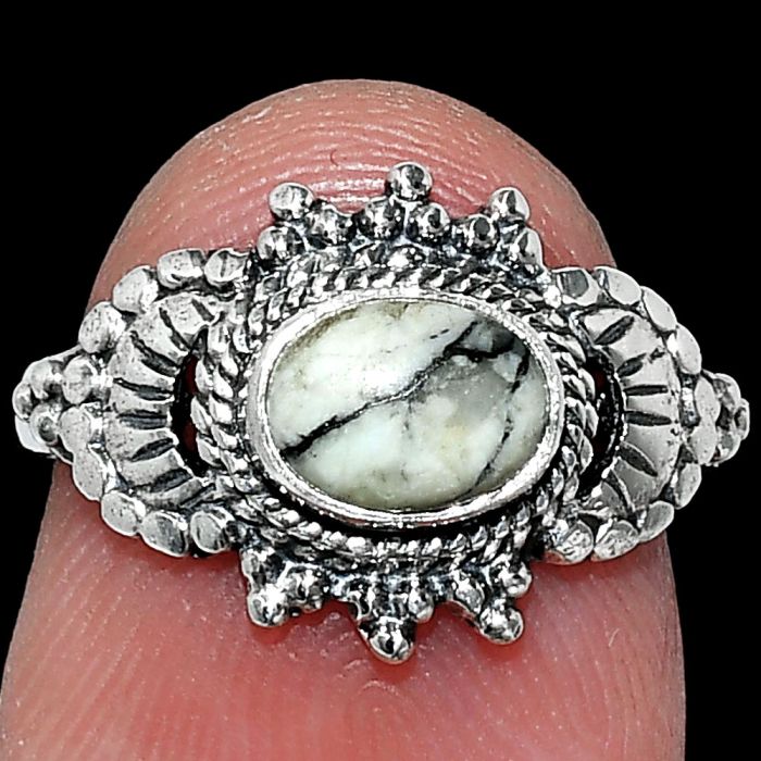 Authentic White Buffalo Turquoise Nevada Ring size-6 SDR242667 R-1726, 7x5 mm