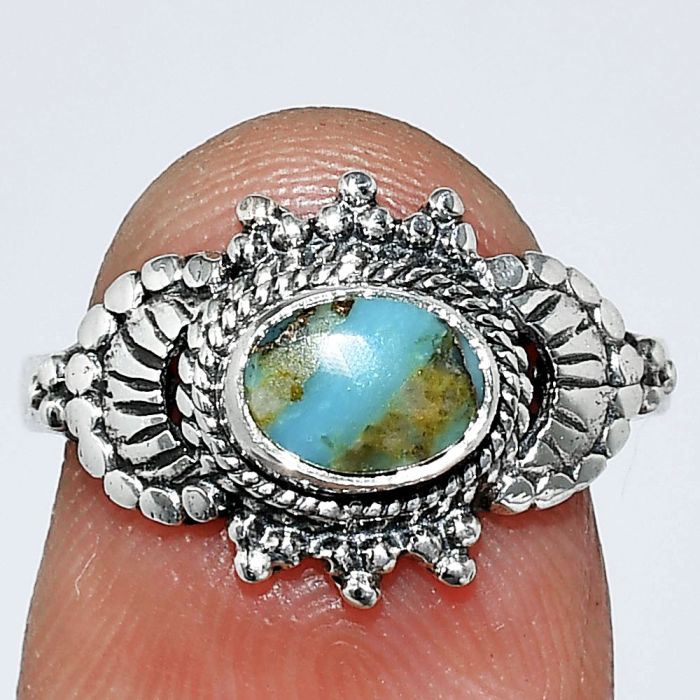 Natural Rare Turquoise Nevada Aztec Mt Ring size-7 SDR242699 R-1726, 7x5 mm