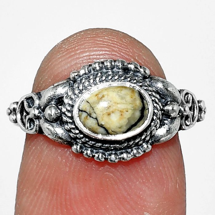 Authentic White Buffalo Turquoise Nevada Ring size-7 SDR242759 R-1286, 7x5 mm