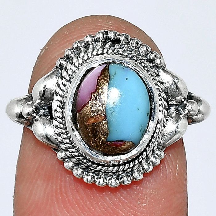 Kingman Pink Dahlia Turquoise Ring size-8 SDR242828 R-1286, 8x10 mm