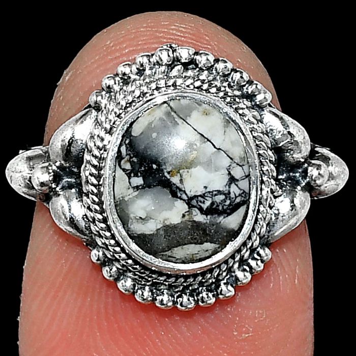 Authentic White Buffalo Turquoise Nevada Ring size-7 SDR242854 R-1286, 8x10 mm