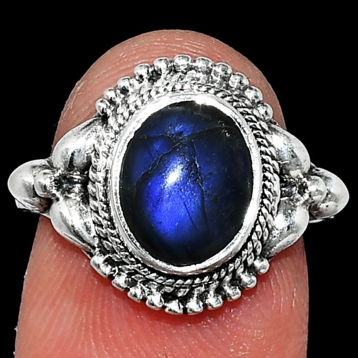 Blue Fire Labradorite Ring size-8 SDR242862 R-1286, 8x10 mm