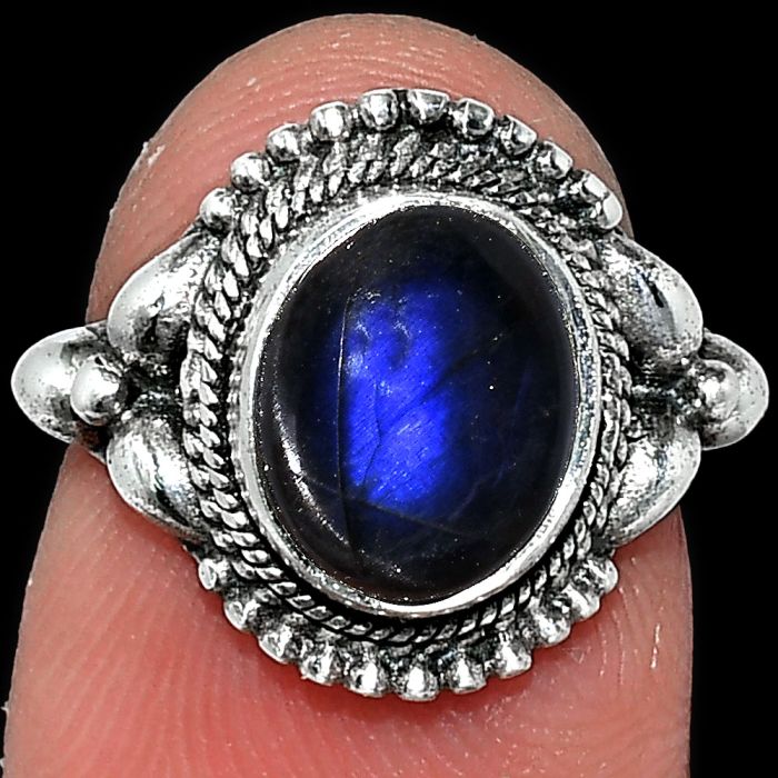 Blue Fire Labradorite Ring size-8 SDR242912 R-1286, 8x10 mm