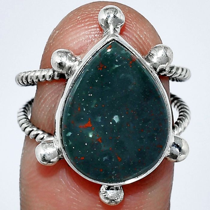 Blood Stone Ring size-7 SDR242948 R-1268, 12x16 mm