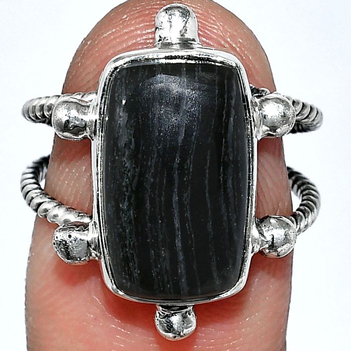 Silver Leaf Obsidian Ring size-7 SDR242955 R-1268, 10x16 mm