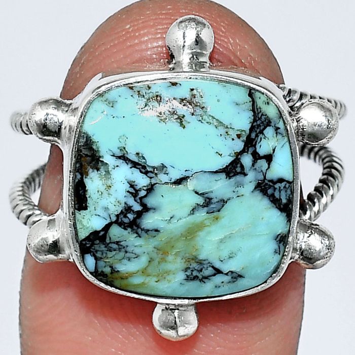 Lucky Charm Tibetan Turquoise Ring size-8 SDR242972 R-1268, 14x14 mm