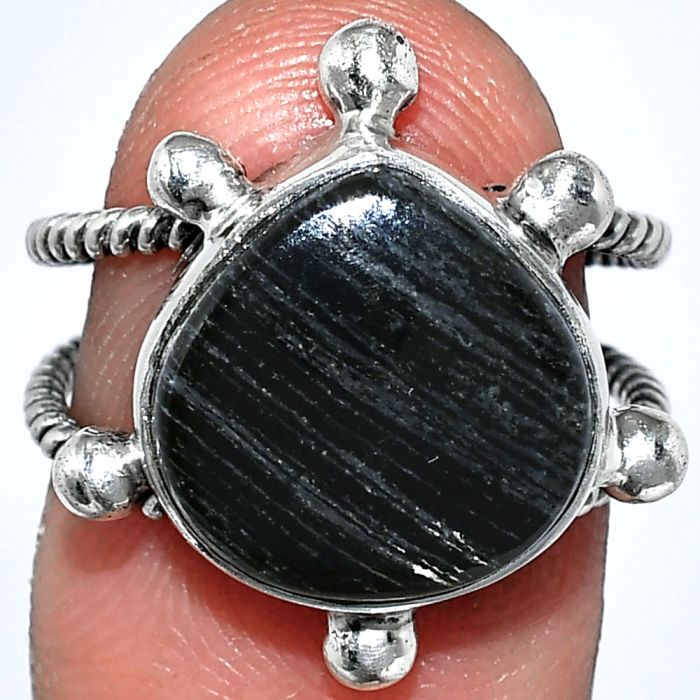 Silver Leaf Obsidian Ring size-7 SDR243009 R-1268, 13x13 mm