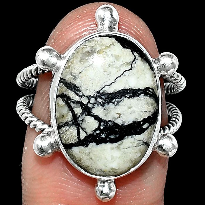 Authentic White Buffalo Turquoise Nevada Ring size-8 SDR243012 R-1268, 12x17 mm