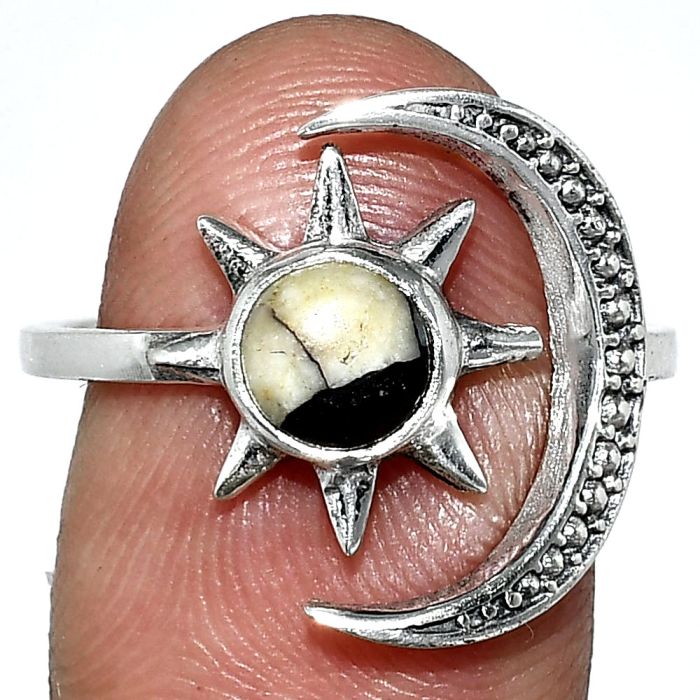 Adjustable Star Moon - Authentic White Buffalo Turquoise Nevada Ring size-8.5 SDR243018 R-1015, 6x6 mm