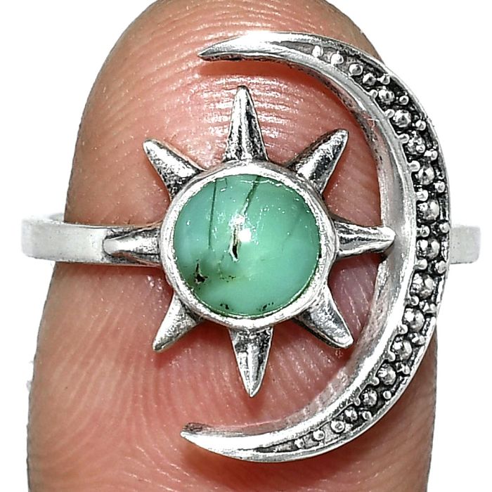 Adjustable Star Moon - Natural Rare Turquoise Nevada Aztec Mt Ring size-6.5 SDR243022 R-1015, 6x6 mm