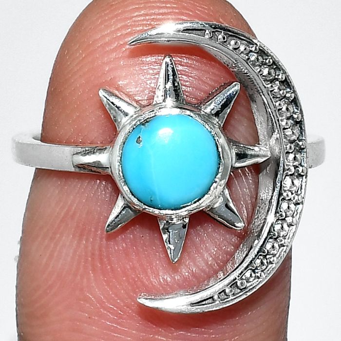 Adjustable Star Moon - Sleeping Beauty Turquoise Ring size-7 SDR243029 R-1015, 6x6 mm