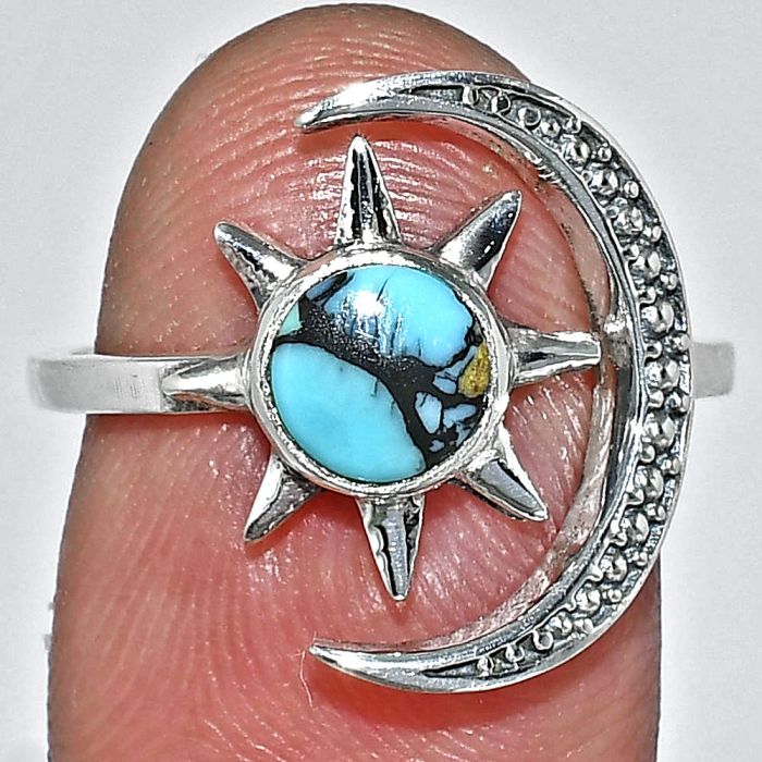 Adjustable Star Moon - Lucky Charm Tibetan Turquoise Ring size-7.5 SDR243034 R-1015, 6x6 mm