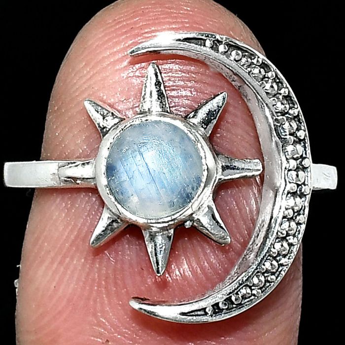 Adjustable Star Moon - Rainbow Moonstone Ring size-8 SDR243047 R-1015, 6x6 mm