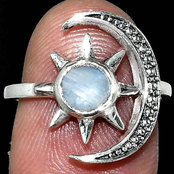 Adjustable Star Moon - Rainbow Moonstone Ring size-7 SDR243049 R-1015, 6x6 mm