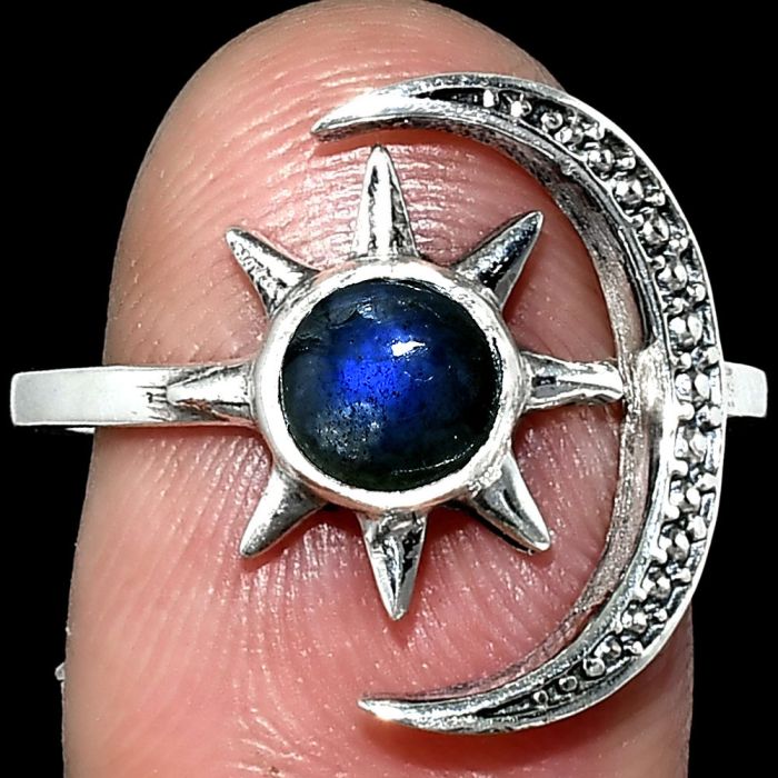 Adjustable Star Moon - Blue Fire Labradorite Ring size-8 SDR243051 R-1015, 6x6 mm