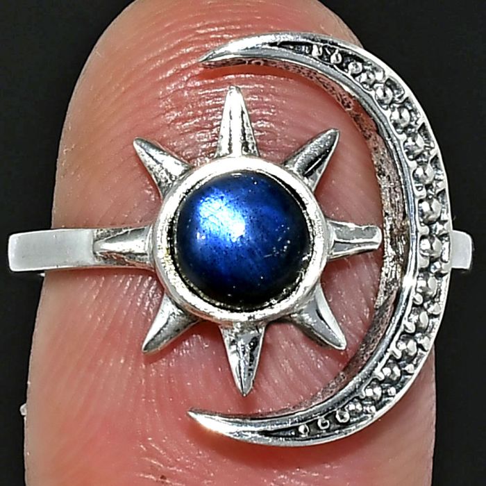 Adjustable Star Moon - Blue Fire Labradorite Ring size-7 SDR243053 R-1015, 6x6 mm