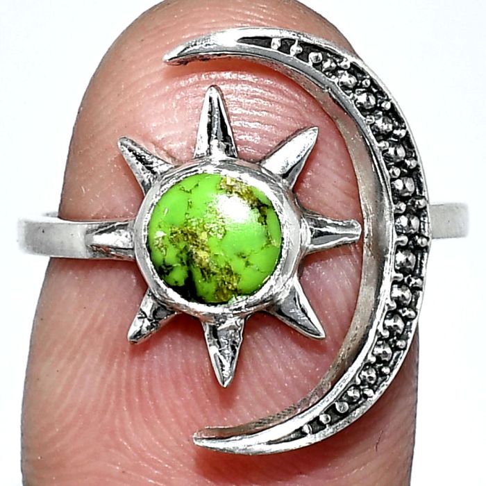 Adjustable Star Moon - Green Matrix Turquoise Ring size-7 SDR243057 R-1015, 6x6 mm