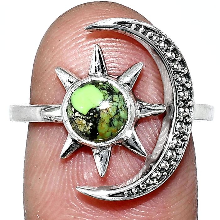 Adjustable Star Moon - Green Matrix Turquoise Ring size-8 SDR243059 R-1015, 6x6 mm