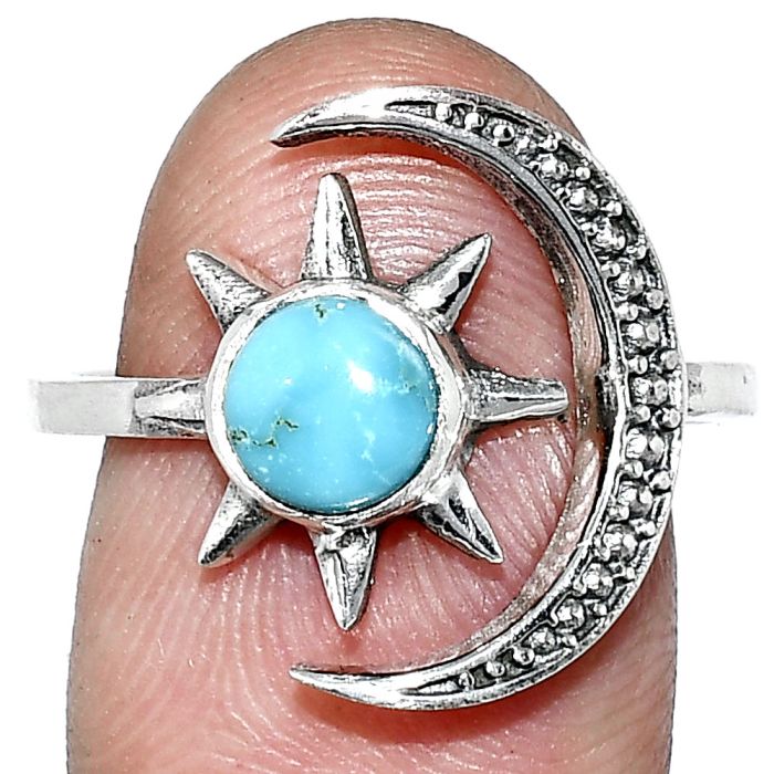 Adjustable Star Moon - Natural Rare Turquoise Nevada Aztec Mt Ring size-8 SDR243061 R-1015, 6x6 mm