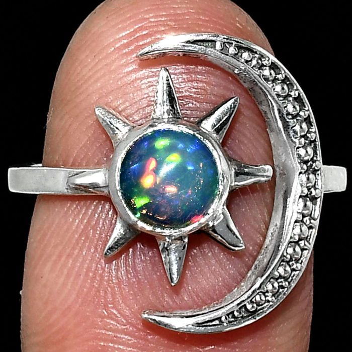 Adjustable Star Moon - Ethiopian Opal Ring size-7.5 SDR243073 R-1015, 6x6 mm