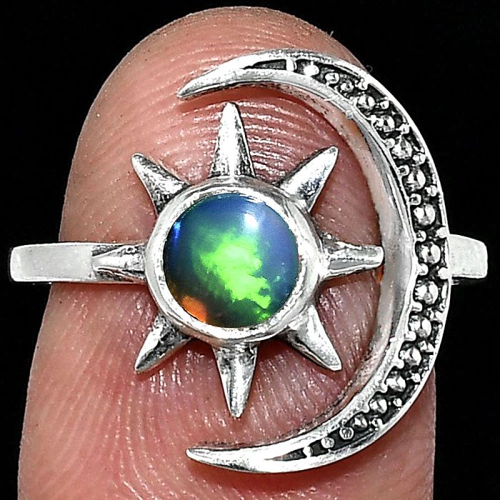 Adjustable Star Moon - Ethiopian Opal Ring size-7 SDR243075 R-1015, 6x6 mm