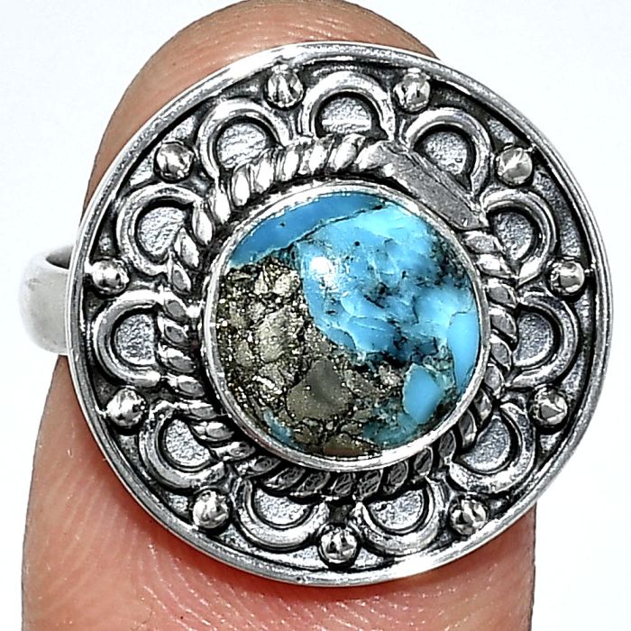 Kingman Turquoise With Pyrite Ring size-7 SDR243109 R-1256, 9x9 mm