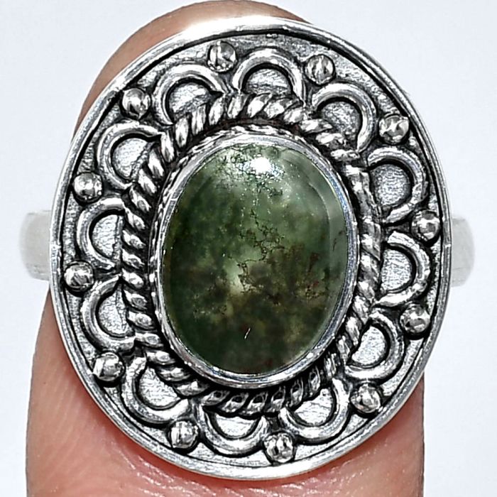 Green Moss Agate Ring size-8 SDR243110 R-1256, 8x10 mm