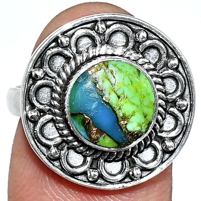 Blue Turquoise In Green Mohave Ring size-8 SDR243127 R-1256, 9x9 mm