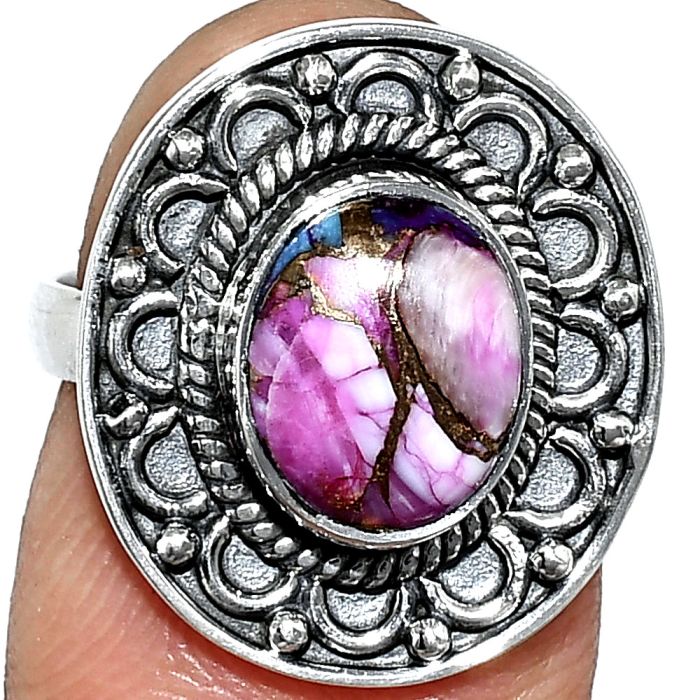 Kingman Pink Dahlia Turquoise Ring size-6 SDR243129 R-1256, 8x10 mm