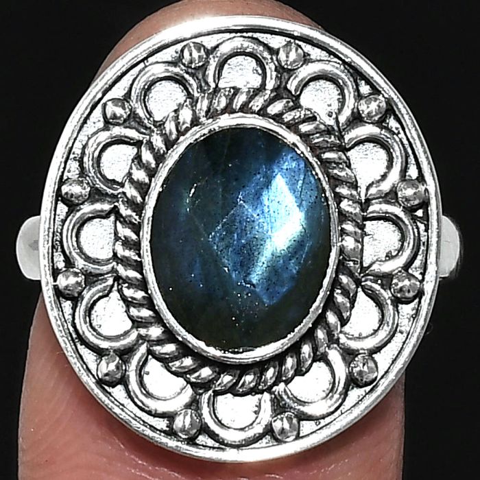 Blue Fire Labradorite Checker Ring size-8 SDR243160 R-1256, 8x10 mm