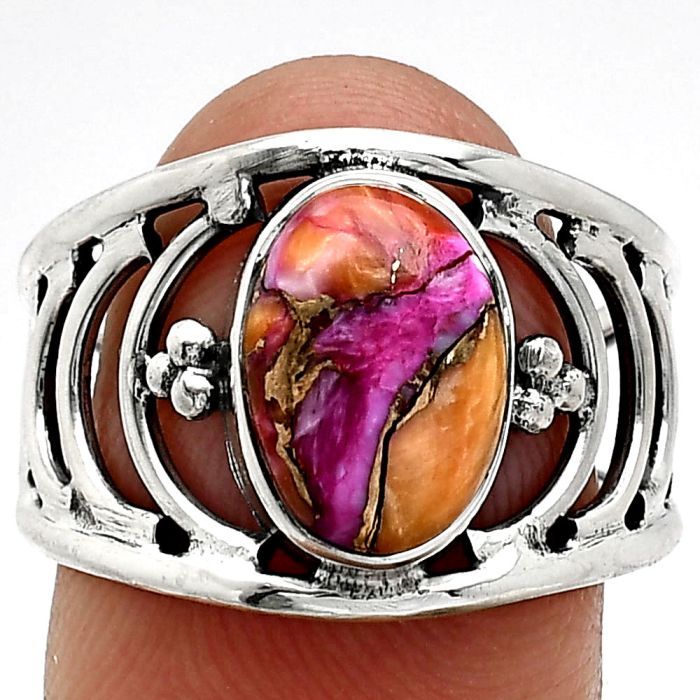 Kingman Orange Dahlia Turquoise Ring size-8 SDR243161 R-1379, 8x11 mm