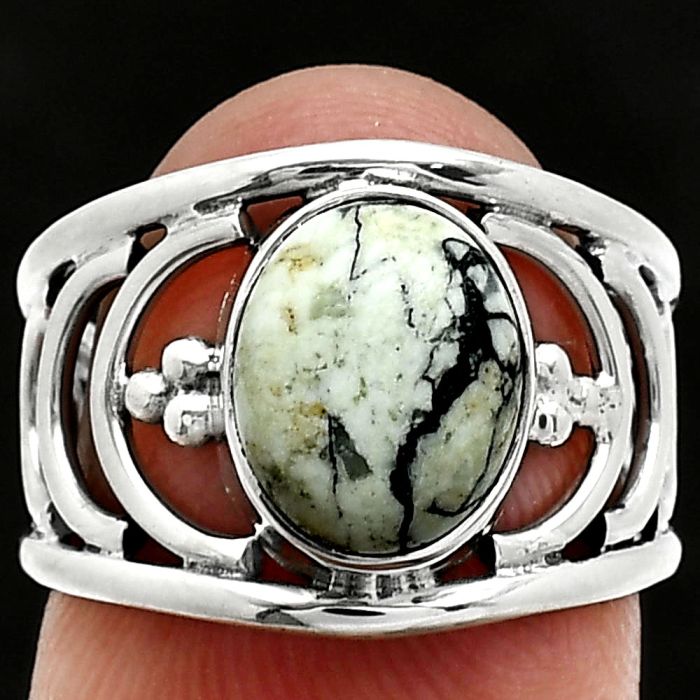 Authentic White Buffalo Turquoise Nevada Ring size-6 SDR243166 R-1379, 8x10 mm