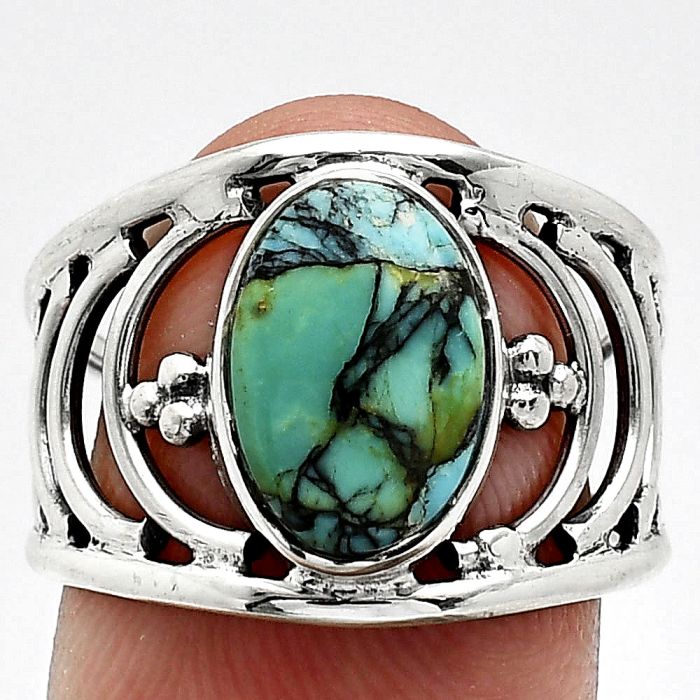 Lucky Charm Tibetan Turquoise Ring size-8 SDR243172 R-1379, 8x12 mm