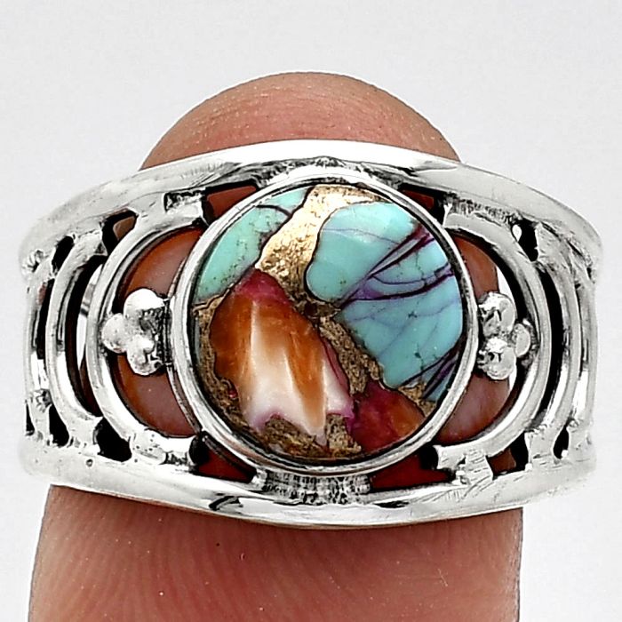 Kingman Orange Dahlia Turquoise Ring size-8 SDR243184 R-1379, 10x10 mm