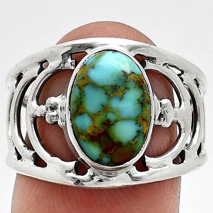 Natural Rare Turquoise Nevada Aztec Mt Ring size-8.5 SDR243212 R-1379, 8x12 mm