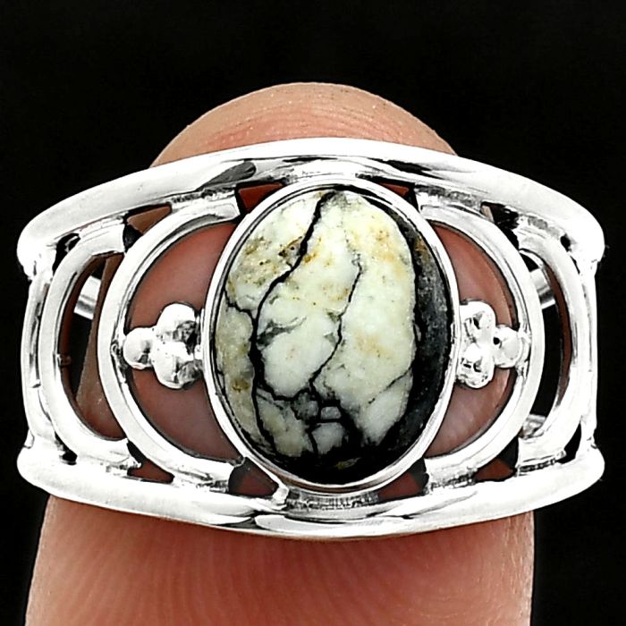 Authentic White Buffalo Turquoise Nevada Ring size-7.5 SDR243216 R-1379, 8x10 mm