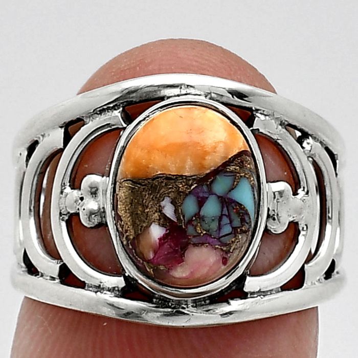 Kingman Orange Dahlia Turquoise Ring size-6 SDR243224 R-1379, 8x10 mm