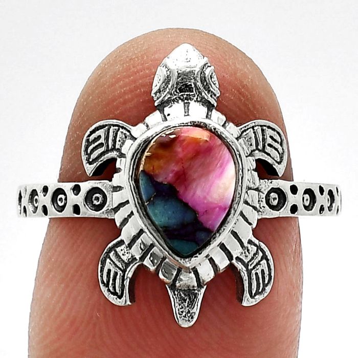 Tortoise - Kingman Pink Dahlia Turquoise Ring size-8.5 SDR243235 R-1076, 6x8 mm