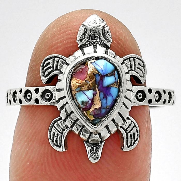 Tortoise - Kingman Purple Dahlia Turquoise Ring size-8.5 SDR243236 R-1076, 6x8 mm