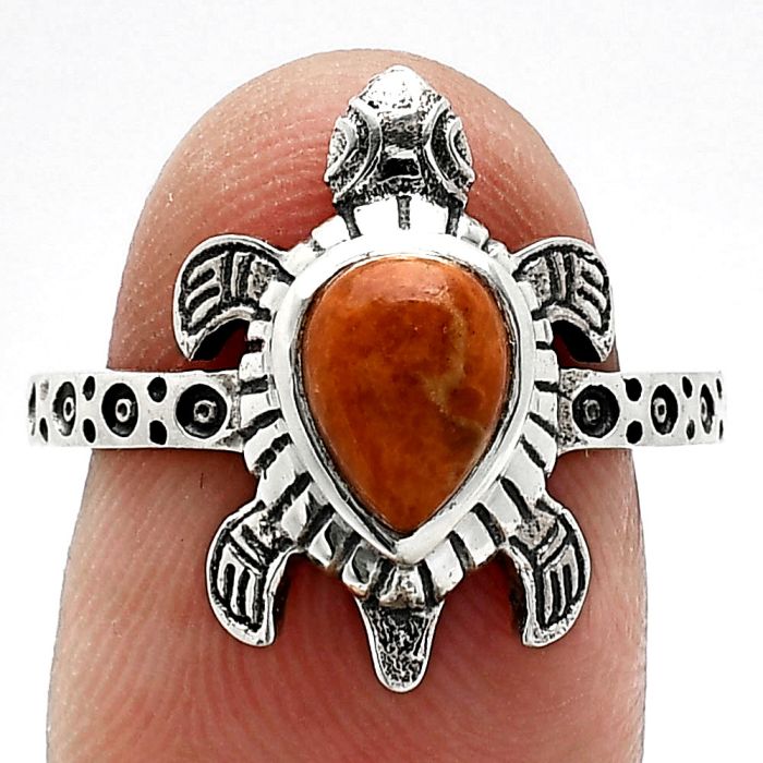 Tortoise - Red Sponge Coral Ring size-8 SDR243238 R-1076, 6x8 mm