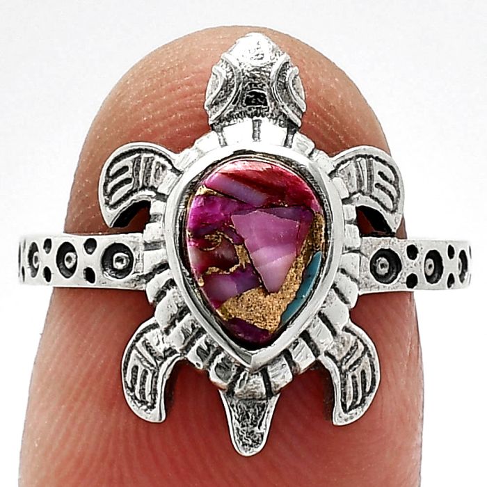 Tortoise - Kingman Pink Dahlia Turquoise Ring size-7 SDR243241 R-1076, 6x8 mm